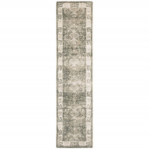 HomeRoots 8' Elegant Gray and Ivory Oriental Power Loom Runner Rug - Stain-Resistant, Durable, Stylish Decor 2' x 8' 509673