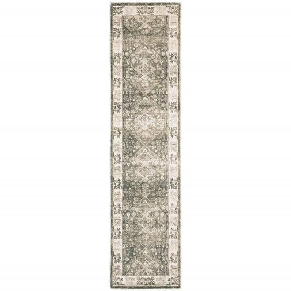 HomeRoots 8' Elegant Gray and Ivory Oriental Power Loom Runner Rug - Stain-Resistant, Durable, Stylish Decor 2' x 8' 509673