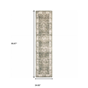 HomeRoots 8' Elegant Gray and Ivory Oriental Power Loom Runner Rug - Stain-Resistant, Durable, Stylish Decor 2' x 8' 509673