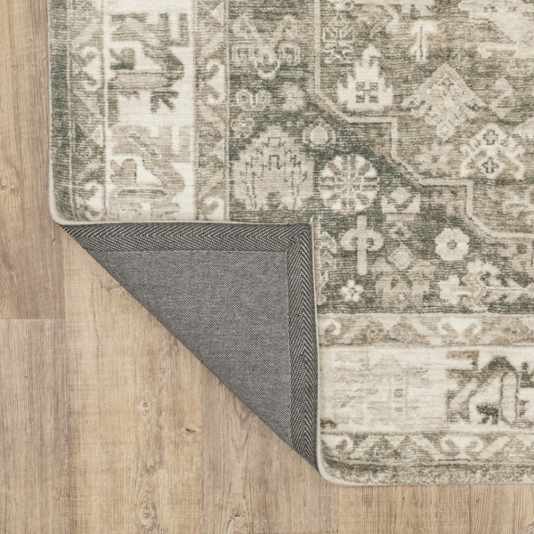 HomeRoots 8' Elegant Gray and Ivory Oriental Power Loom Runner Rug - Stain-Resistant, Durable, Stylish Decor 2' x 8' 509673