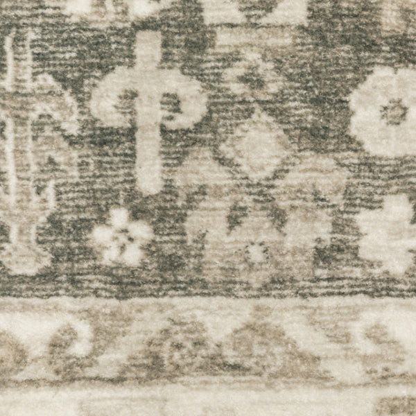 HomeRoots 8' Elegant Gray and Ivory Oriental Power Loom Runner Rug - Stain-Resistant, Durable, Stylish Decor 2' x 8' 509673