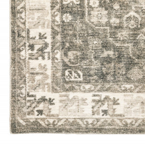 HomeRoots 8' Elegant Gray and Ivory Oriental Power Loom Runner Rug - Stain-Resistant, Durable, Stylish Decor 2' x 8' 509673