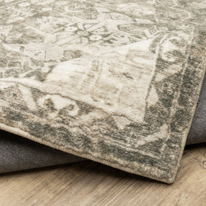 HomeRoots 8' Elegant Gray and Ivory Oriental Power Loom Runner Rug - Stain-Resistant, Durable, Stylish Decor 2' x 8' 509673