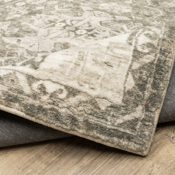 HomeRoots 8' Elegant Gray and Ivory Oriental Power Loom Runner Rug - Stain-Resistant, Durable, Stylish Decor 2' x 8' 509673