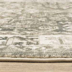 HomeRoots 8' Elegant Gray and Ivory Oriental Power Loom Runner Rug - Stain-Resistant, Durable, Stylish Decor 5' X 7' 509674