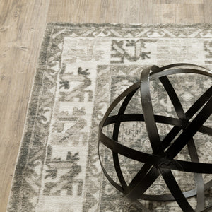 HomeRoots 8' Elegant Gray and Ivory Oriental Power Loom Runner Rug - Stain-Resistant, Durable, Stylish Decor 5' X 7' 509674