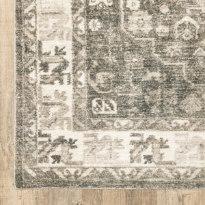 HomeRoots 8' Elegant Gray and Ivory Oriental Power Loom Runner Rug - Stain-Resistant, Durable, Stylish Decor 5' X 7' 509674