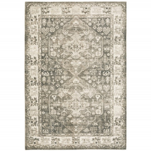 HomeRoots 8' Elegant Gray and Ivory Oriental Power Loom Runner Rug - Stain-Resistant, Durable, Stylish Decor 8' X 10' 509675
