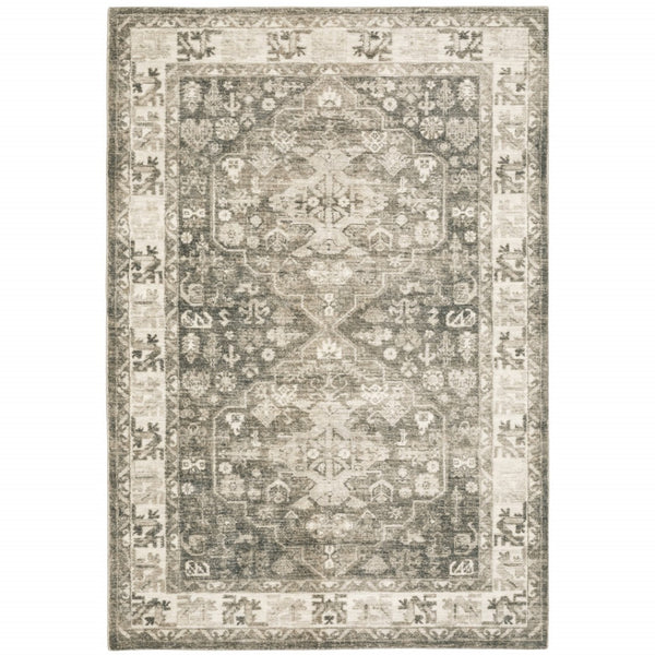 HomeRoots 8' Elegant Gray and Ivory Oriental Power Loom Runner Rug - Stain-Resistant, Durable, Stylish Decor 8' X 10' 509675