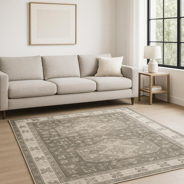 HomeRoots 8' Elegant Gray and Ivory Oriental Power Loom Runner Rug - Stain-Resistant, Durable, Stylish Decor 8' X 10' 509675