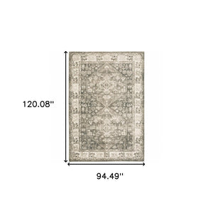 HomeRoots 8' Elegant Gray and Ivory Oriental Power Loom Runner Rug - Stain-Resistant, Durable, Stylish Decor 8' X 10' 509675