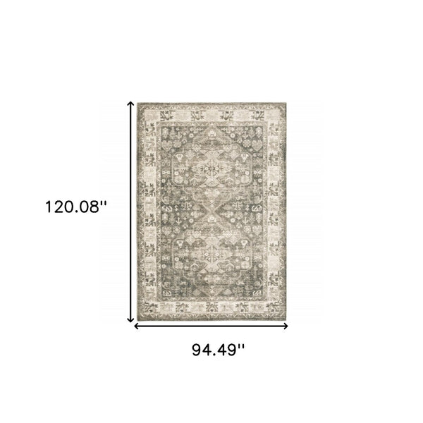 HomeRoots 8' Elegant Gray and Ivory Oriental Power Loom Runner Rug - Stain-Resistant, Durable, Stylish Decor 8' X 10' 509675