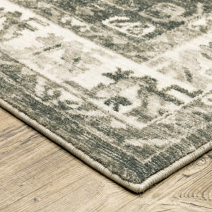 HomeRoots 8' Elegant Gray and Ivory Oriental Power Loom Runner Rug - Stain-Resistant, Durable, Stylish Decor 8' X 10' 509675