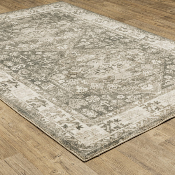 HomeRoots 8' Elegant Gray and Ivory Oriental Power Loom Runner Rug - Stain-Resistant, Durable, Stylish Decor 8' X 10' 509675
