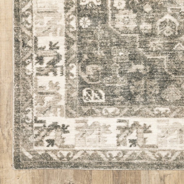 HomeRoots 8' Elegant Gray and Ivory Oriental Power Loom Runner Rug - Stain-Resistant, Durable, Stylish Decor 8' X 10' 509675