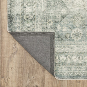 HomeRoots 2' Blue Ivory and Grey Oriental Runner Rug - Stain-Resistant, Soft Low Pile for Hallways & Entryways 2' x 8' 509676