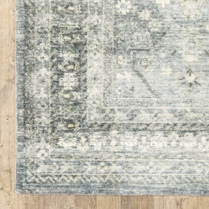 HomeRoots 2' Blue Ivory and Grey Oriental Runner Rug - Stain-Resistant, Soft Low Pile for Hallways & Entryways 2' x 8' 509676