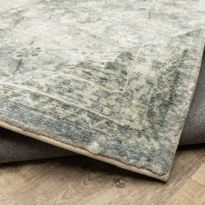 HomeRoots 2' Blue Ivory and Grey Oriental Runner Rug - Stain-Resistant, Soft Low Pile for Hallways & Entryways 2' x 8' 509676