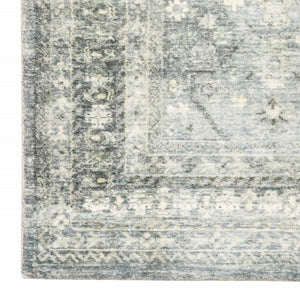 HomeRoots 2' Blue Ivory and Grey Oriental Runner Rug - Stain-Resistant, Soft Low Pile for Hallways & Entryways 5' X 7' 509677