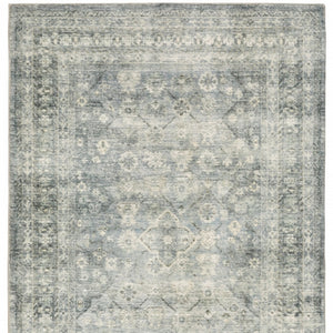 HomeRoots 2' Blue Ivory and Grey Oriental Runner Rug - Stain-Resistant, Soft Low Pile for Hallways & Entryways 8' X 10' 509678