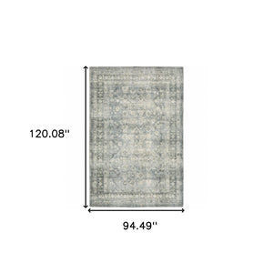 HomeRoots 2' Blue Ivory and Grey Oriental Runner Rug - Stain-Resistant, Soft Low Pile for Hallways & Entryways 8' X 10' 509678