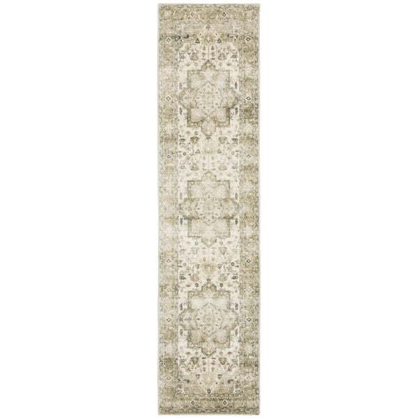 Homeroots 8' Tan And Ivory Oriental Power Loom Runner Rug  Polyester 509679