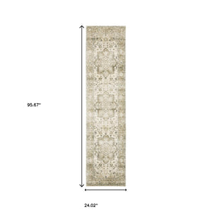 Homeroots 8' Tan And Ivory Oriental Power Loom Runner Rug  Polyester 509679