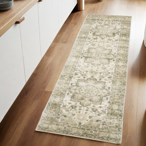 Homeroots 8' Tan And Ivory Oriental Power Loom Runner Rug  Polyester 509679