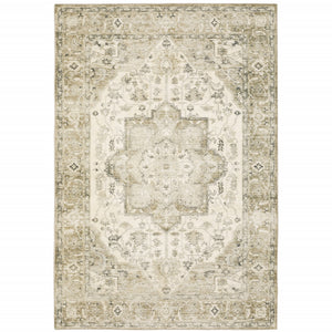 Homeroots 5' X 7' Tan Ivory Grey And Beige Oriental Power Loom Stain Resistant Area Rug  Polyester 509680