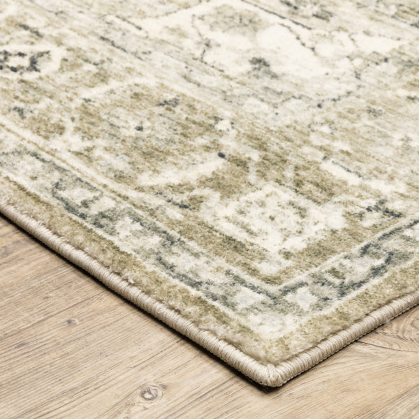 Homeroots 5' X 7' Tan Ivory Grey And Beige Oriental Power Loom Stain Resistant Area Rug  Polyester 509680