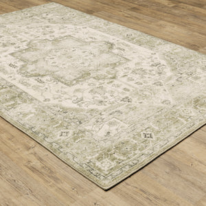 Homeroots 5' X 7' Tan Ivory Grey And Beige Oriental Power Loom Stain Resistant Area Rug  Polyester 509680