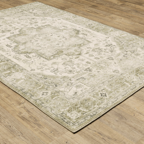 Homeroots 5' X 7' Tan Ivory Grey And Beige Oriental Power Loom Stain Resistant Area Rug  Polyester 509680