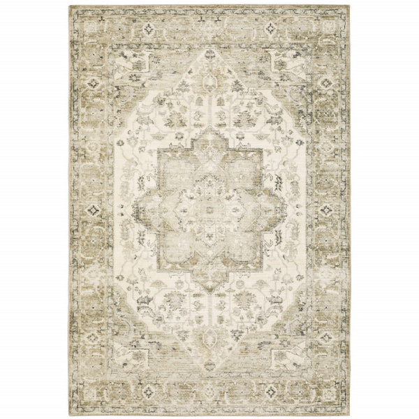 Homeroots 8' X 10' Tan Ivory Grey And Beige Oriental Power Loom Stain Resistant Area Rug  Polyester 509681