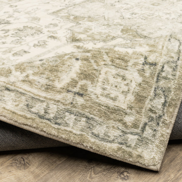 Homeroots 8' X 10' Tan Ivory Grey And Beige Oriental Power Loom Stain Resistant Area Rug  Polyester 509681