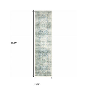 HomeRoots 2' Vibrant Abstract Power Loom Runner Rug - Stain Resistant, Easy-Care, Modern Design for High Traffic Areas Grey/ Blue 2' x 8' 509682