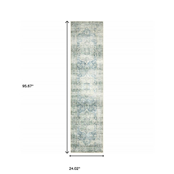 HomeRoots 2' Vibrant Abstract Power Loom Runner Rug - Stain Resistant, Easy-Care, Modern Design for High Traffic Areas Grey/ Blue 2' x 8' 509682