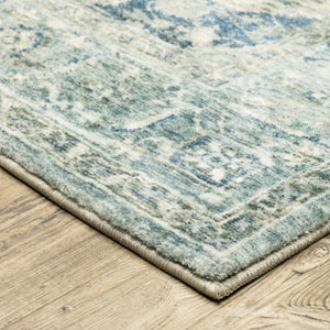 HomeRoots 2' Vibrant Abstract Power Loom Runner Rug - Stain Resistant, Easy-Care, Modern Design for High Traffic Areas Grey/ Blue 2' x 8' 509682