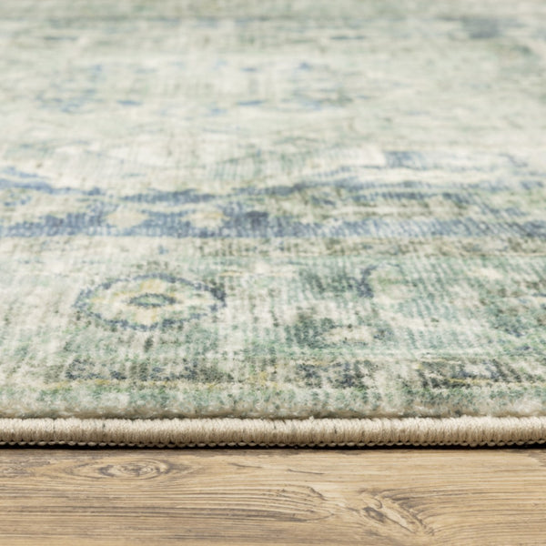 HomeRoots 2' Vibrant Abstract Power Loom Runner Rug - Stain Resistant, Easy-Care, Modern Design for High Traffic Areas Grey/ Blue 2' x 8' 509682