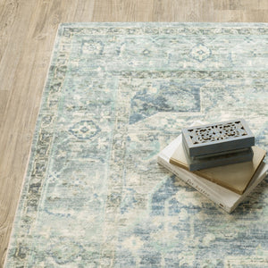 HomeRoots 2' Vibrant Abstract Power Loom Runner Rug - Stain Resistant, Easy-Care, Modern Design for High Traffic Areas Grey/ Blue 2' x 8' 509682