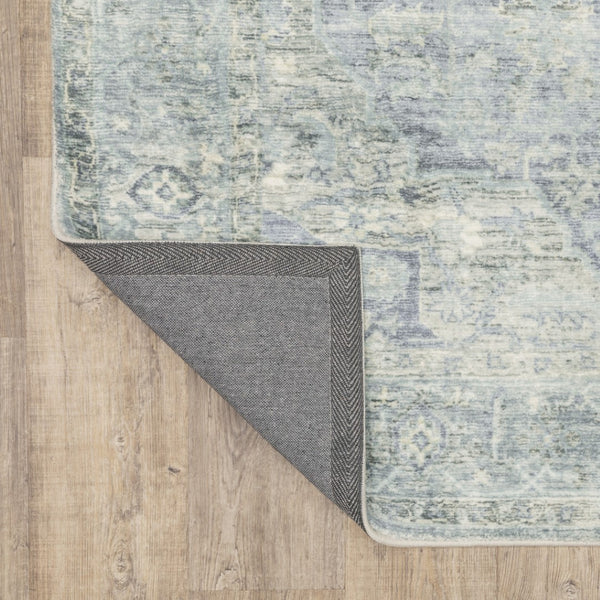 HomeRoots 2' Vibrant Abstract Power Loom Runner Rug - Stain Resistant, Easy-Care, Modern Design for High Traffic Areas Grey/ Blue 2' x 8' 509682