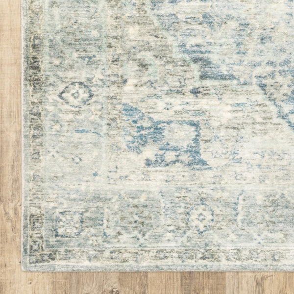 HomeRoots 2' Vibrant Abstract Power Loom Runner Rug - Stain Resistant, Easy-Care, Modern Design for High Traffic Areas Grey/ Blue 2' x 8' 509682