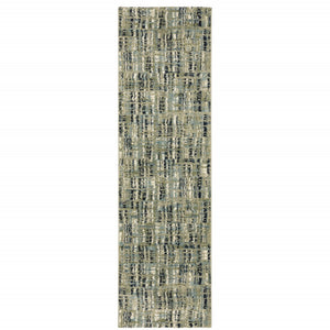 HomeRoots 2' Abstract Power Loom Runner Rug in Soothing Green, Blue, and Beige - Stain Resistant, Durable Design 2'3" x 7'6" 509685
