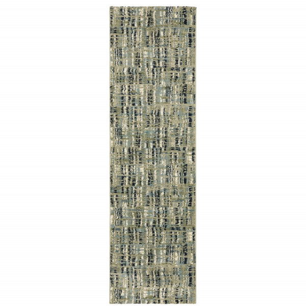 HomeRoots 2' Abstract Power Loom Runner Rug in Soothing Green, Blue, and Beige - Stain Resistant, Durable Design 2'3" x 7'6" 509685
