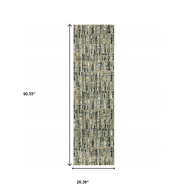 HomeRoots 2' Abstract Power Loom Runner Rug in Soothing Green, Blue, and Beige - Stain Resistant, Durable Design 2'3" x 7'6" 509685
