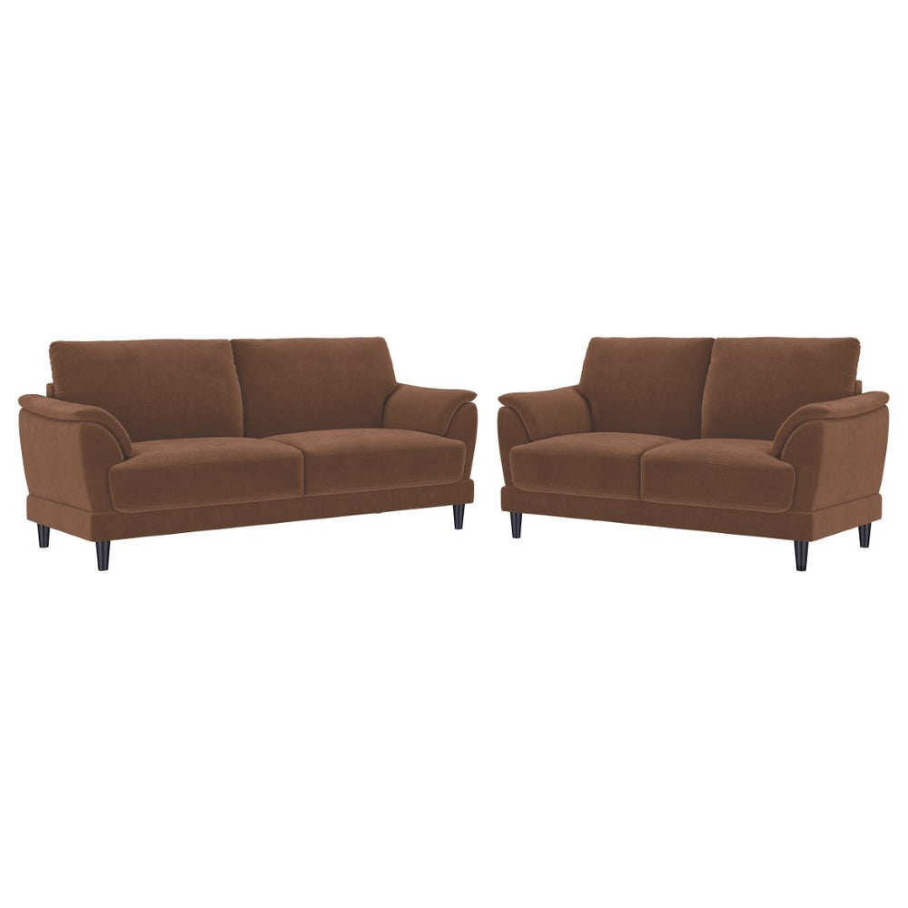 English Elm Dania Rust Woven Fabric Sofa and Loveseat Set with Tufted Crescent Arms B062S01663
