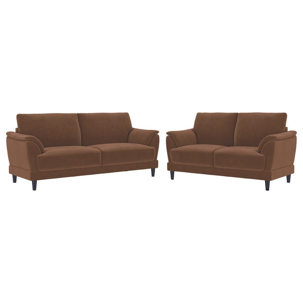 English Elm Dania Rust Woven Fabric Sofa and Loveseat Set with Tufted Crescent Arms B062S01663