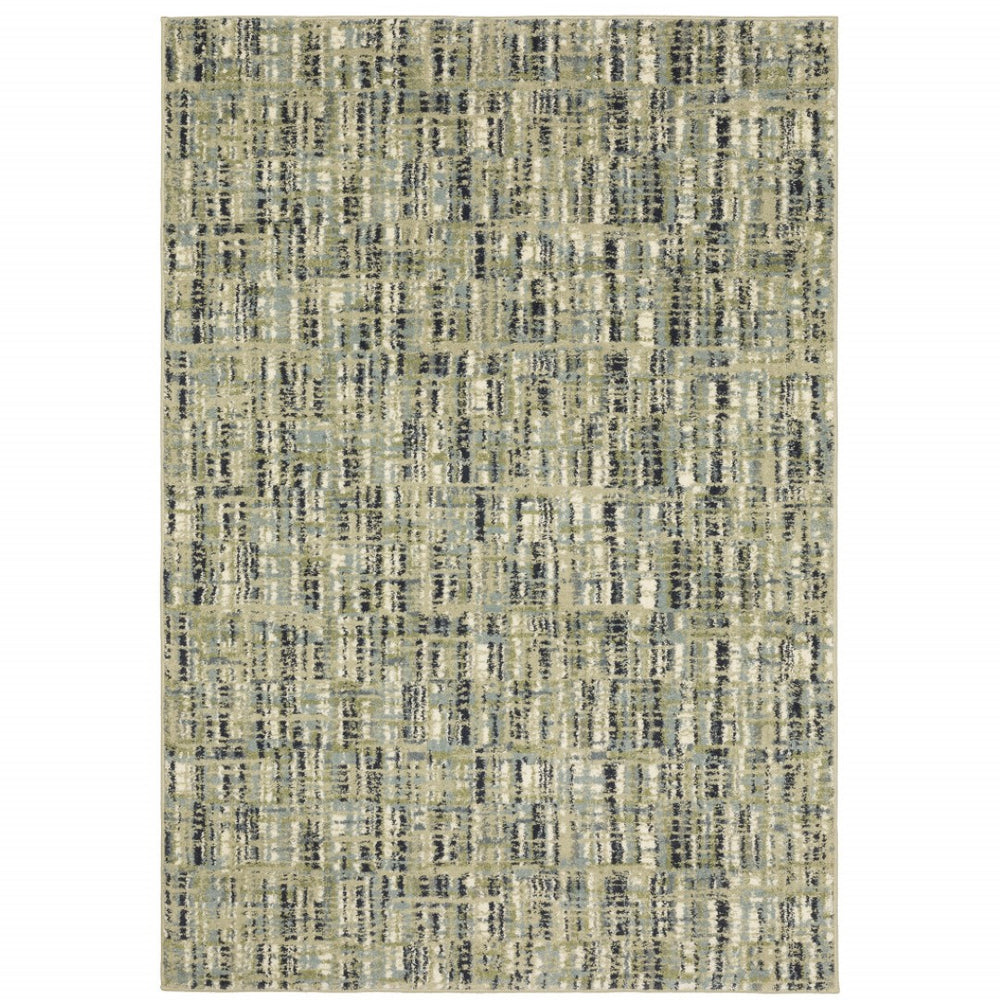 HomeRoots 2' Abstract Power Loom Runner Rug in Soothing Green, Blue, and Beige - Stain Resistant, Durable Design 10' X 13' 509690