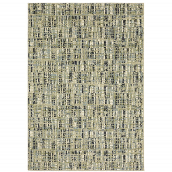 HomeRoots 2' Abstract Power Loom Runner Rug in Soothing Green, Blue, and Beige - Stain Resistant, Durable Design 10' X 13' 509690