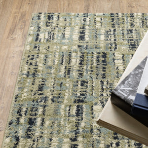 HomeRoots 2' Abstract Power Loom Runner Rug in Soothing Green, Blue, and Beige - Stain Resistant, Durable Design 10' X 13' 509690