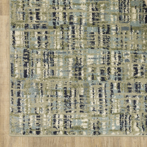 HomeRoots 2' Abstract Power Loom Runner Rug in Soothing Green, Blue, and Beige - Stain Resistant, Durable Design 10' X 13' 509690